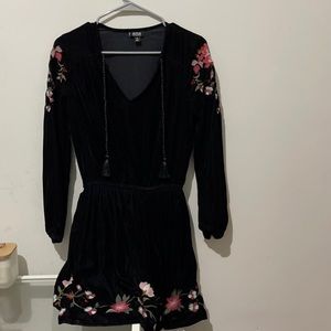 Floral velvet tassel mini dress